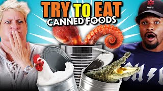 Try To Eat Challenge  Canned Food! (Alligator, Bread, Quail Eggs, Squid)