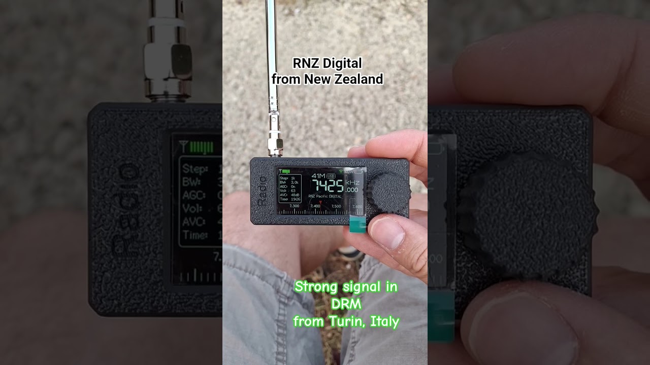 RNZ Pacific in Digital Radio Mondiale on 7425 kHz. Strong signal from Turin, Italy via ATSMini