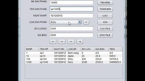 Thêm Xóa Sửa Tìm kiếm Hiển thị thông tin sản phẩm