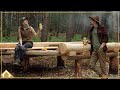 Cabin Build EP05: 100% Self Harvested Wooden Cabin / First Log in Place / Edge Milling Sub Floor