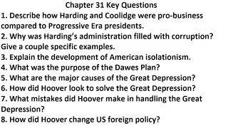 Chapter 31 Key Questions