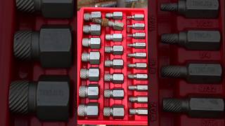 Multi-spline screw extractor set, which is a tool used to remove broken or stripped screws and bolts