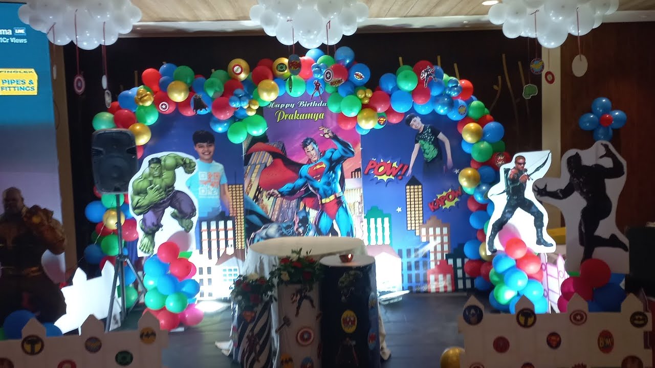 Paramount service 9936651235 superhero theme birthday decoration live match led Avengers Batman