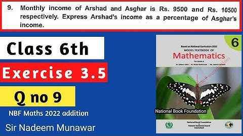 Class 6 Exercise 3.5 Q no 9 Ex 3.5 NBF Maths Percentage concept in Urdu Sir Nadeem Munawar
