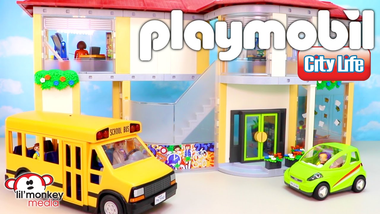 canvas Overwegen schending Playmobil City Life! Large Furnished School, School Bus and City Car! -  YouTube