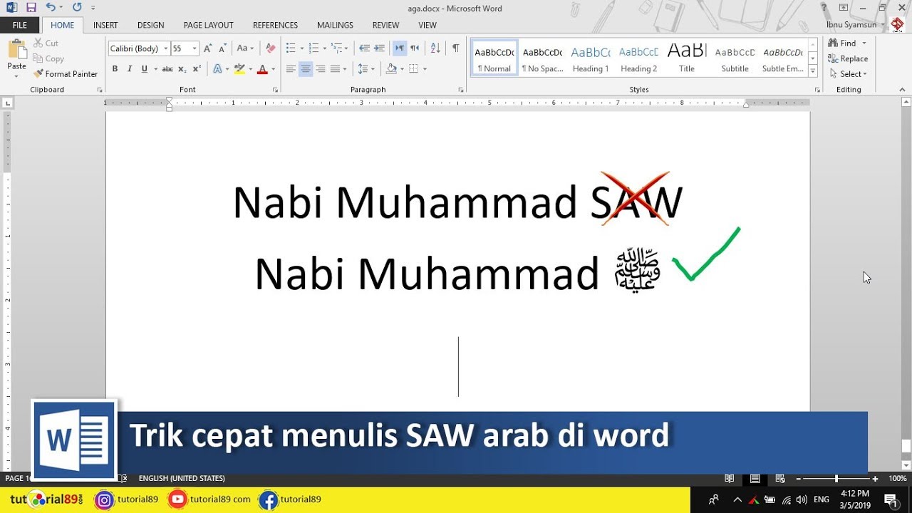 cara menulis swt di word