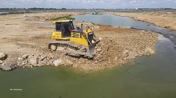 The Best Wonderful Bulldozer Equipment Push Moving Gravel Rock into Water Filling Lake