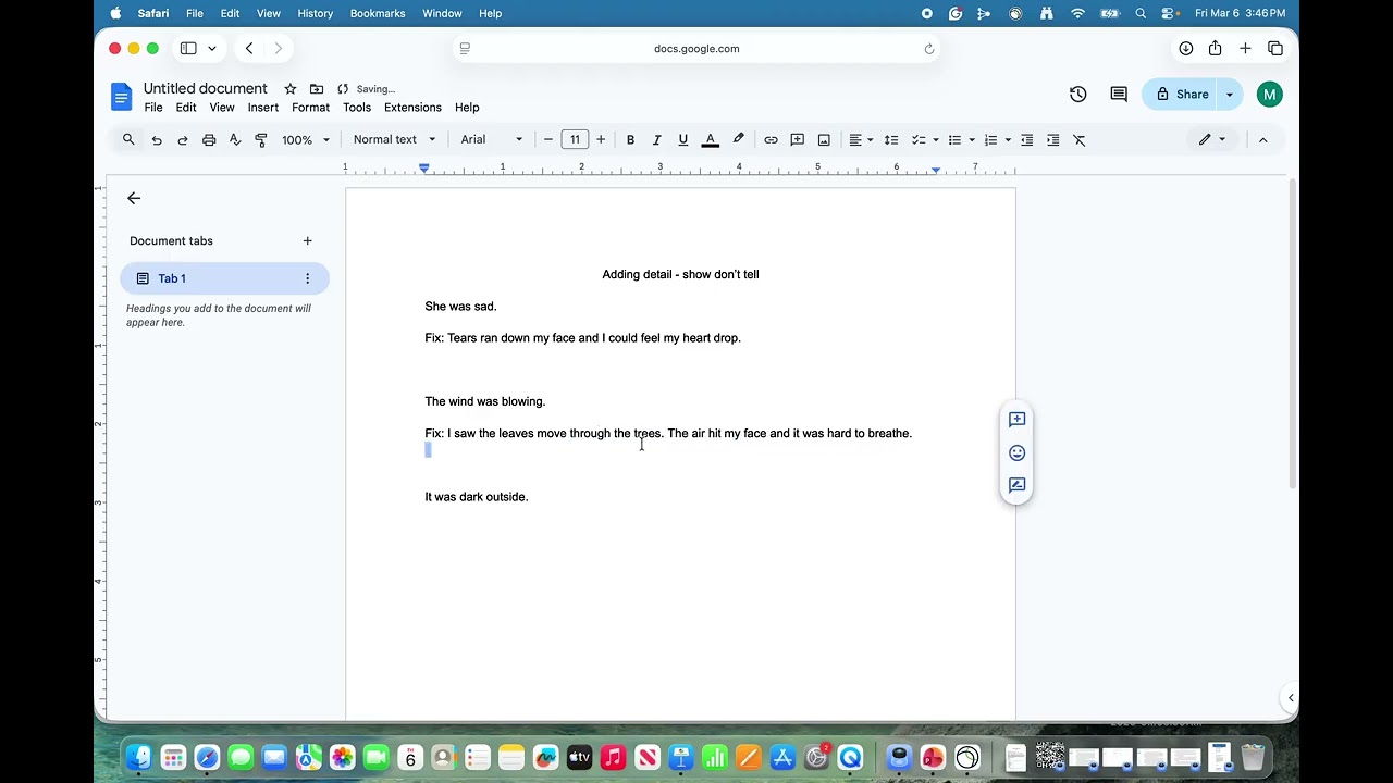 Adding Detail, Show Don't Tell