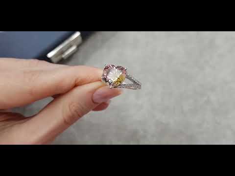 Ring with bi-color tourmaline 4.03 ct  and diamonds in 18K white gold Video  № 2