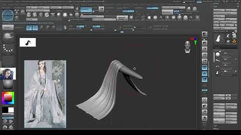 15-4 Cloth zbrush sculpting, creating a core area with folds, shaping + pulling, gravity example2