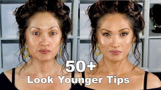 LOOK YOUNGER WITH MAKEUP TIPS | Full Face Routine 50+
