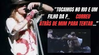 Axl Rose falando em show sobre fã que o atacou no palco do Rock in Rio 1991 + vídeo do ataque