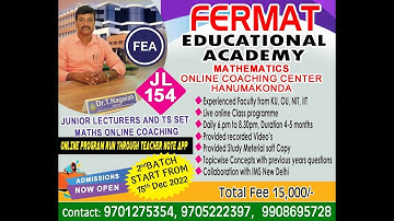 JL MATHEMATICS ONLINE COACHING -HANAMKONDA, TS|| SET AND CSIR COACHING CENTER|| FERMAT EDUCATION....