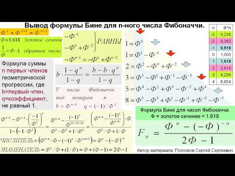 числа Фибоначчи, формула Бине, вывод элементарно, подробно