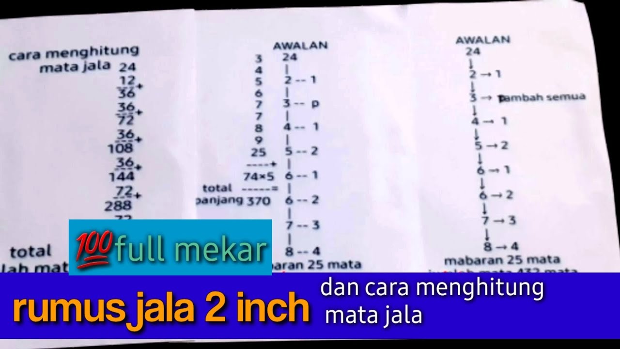 rumus jala ikan 2inch, dan cara menghitung mata jala dan panjang ...
