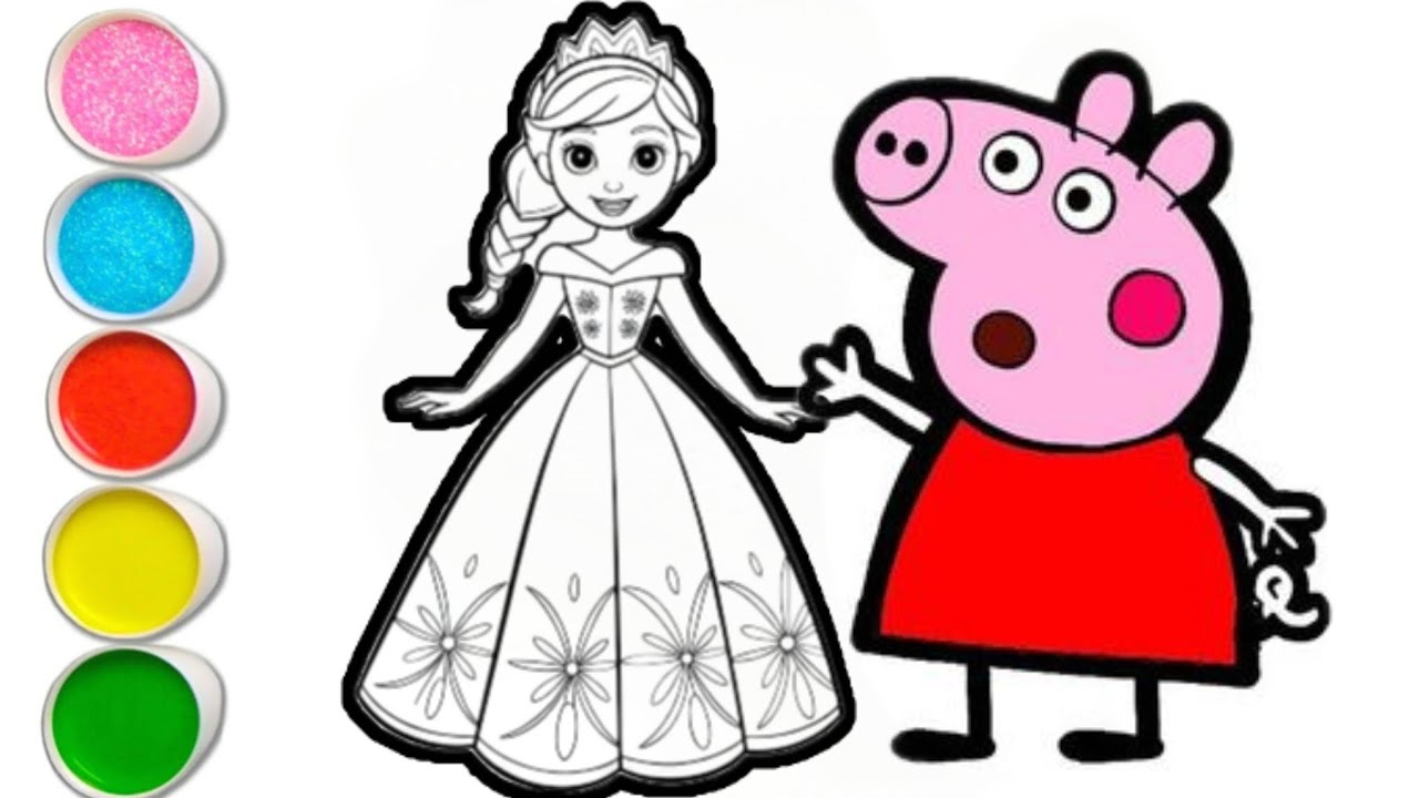 Drawing Princess Papi Peppa pig with princess drawing and coloring for kids and toddlers ...