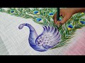 Freehand fabric painting peacock designs on sarees | Fabric peacock painting on Cloth by Balashankar