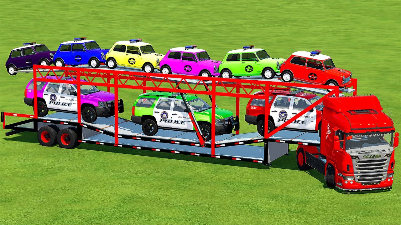 TRANSPORTING POLICE MINI COOPER, SKODA, RENAULT & CHEVY WITH SCANIA ...
