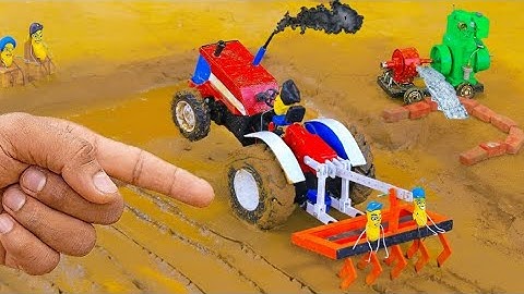 Diy mini tractor dengerous stuck in mud with plough machine