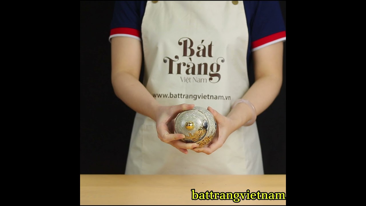 CHOÉ THỜ HOẠ TIẾT SEN MEN RẠN VẼ VÀNG _ BÁT TRÀNG VIỆT NAM