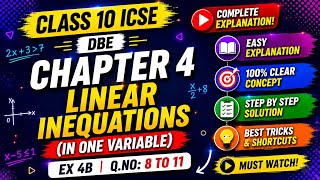 Class 10 ICSE Dbe Maths|| Ch 4 Linear Inequations (in One Variable) Ex:- 4 B Q.no :- 8 to 11