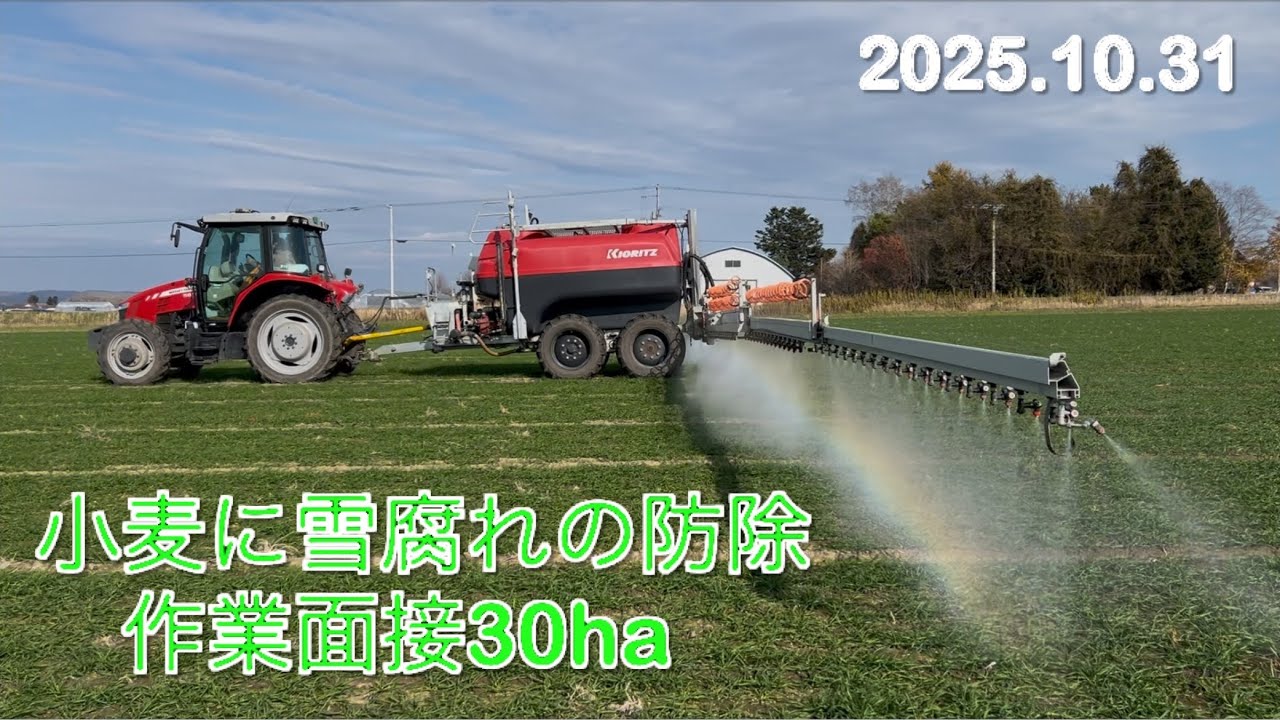 【2025.10.31】30haの小麦に雪腐れ病の防除しました　　　北海道美幌町