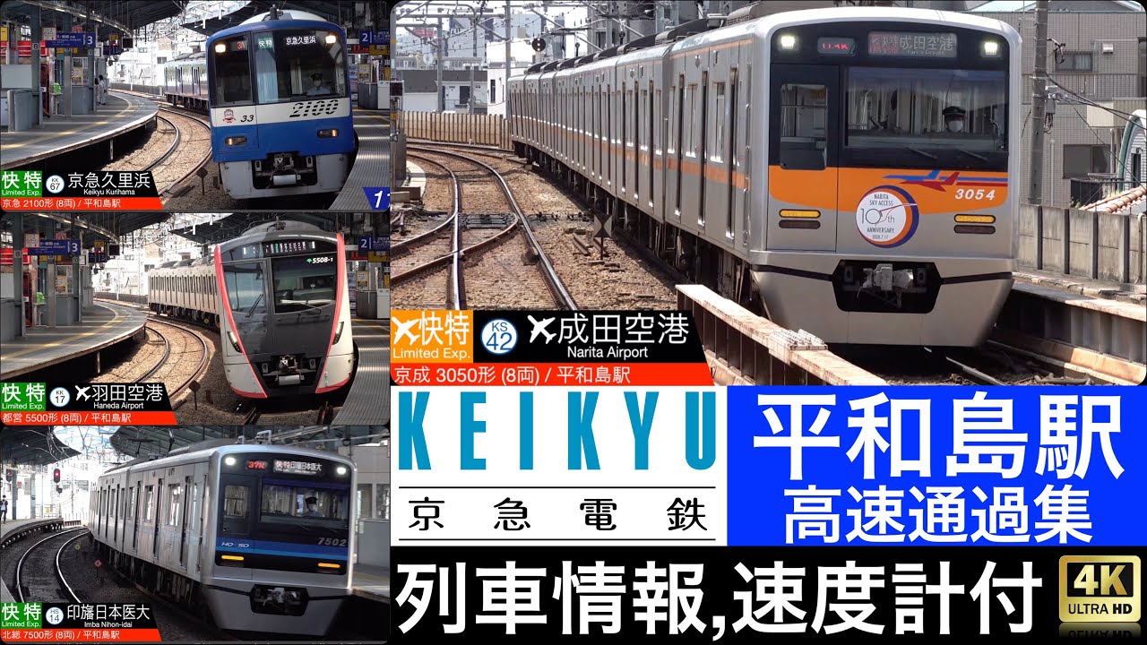 京急 平和島 / 快特, エアポート快特 高速通過集 [列車情報,速度計付き]