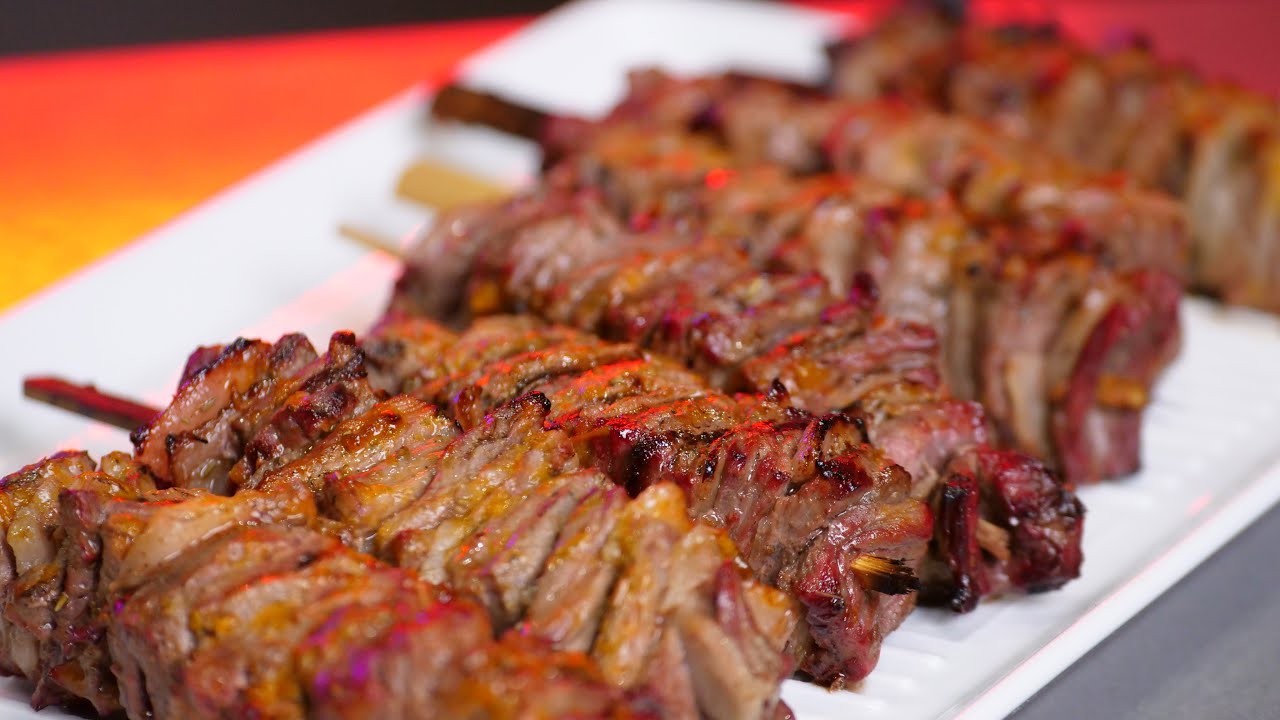 Слоеный кебаб или шашлык Наполеон она керамическом гриле Green Kamado 