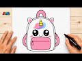 How to Draw a Cute Unicorn ???? Backpack ???? | Easy Kawaii Drawing for Kids & Beginners