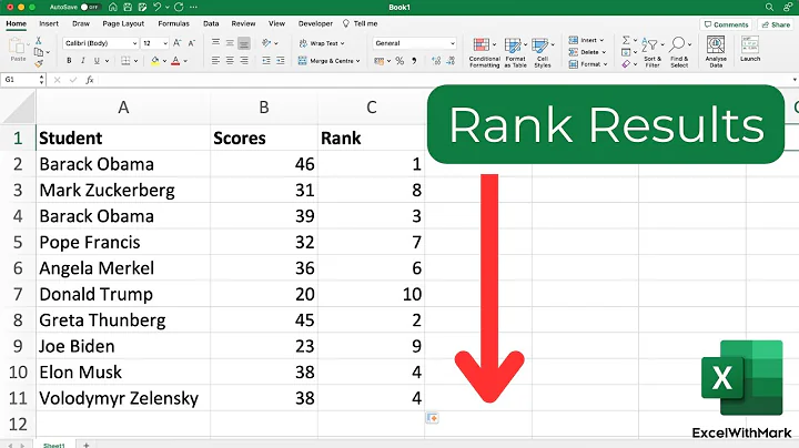 Excel RANK Function to Compare Numbers in a List