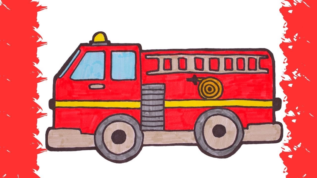 🚒HOW TO DRAW A FIRETRUCK + COLORING 🚒FUNNY KIDS DRAWING🚒 DESSINER UN
