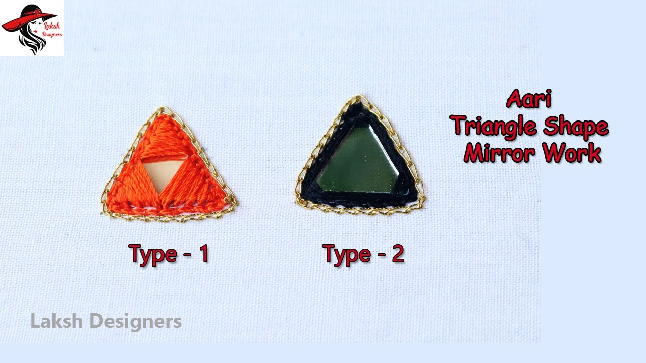 2 types of Aari Triangle shape mirror work tutorial for beginners / Aari work basic stitching class