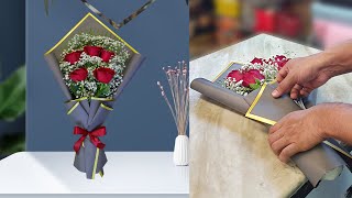 5 Red roses arrange flowers Bouquet. Flower wrapping easy techniques | Flower Bouquet arrangement