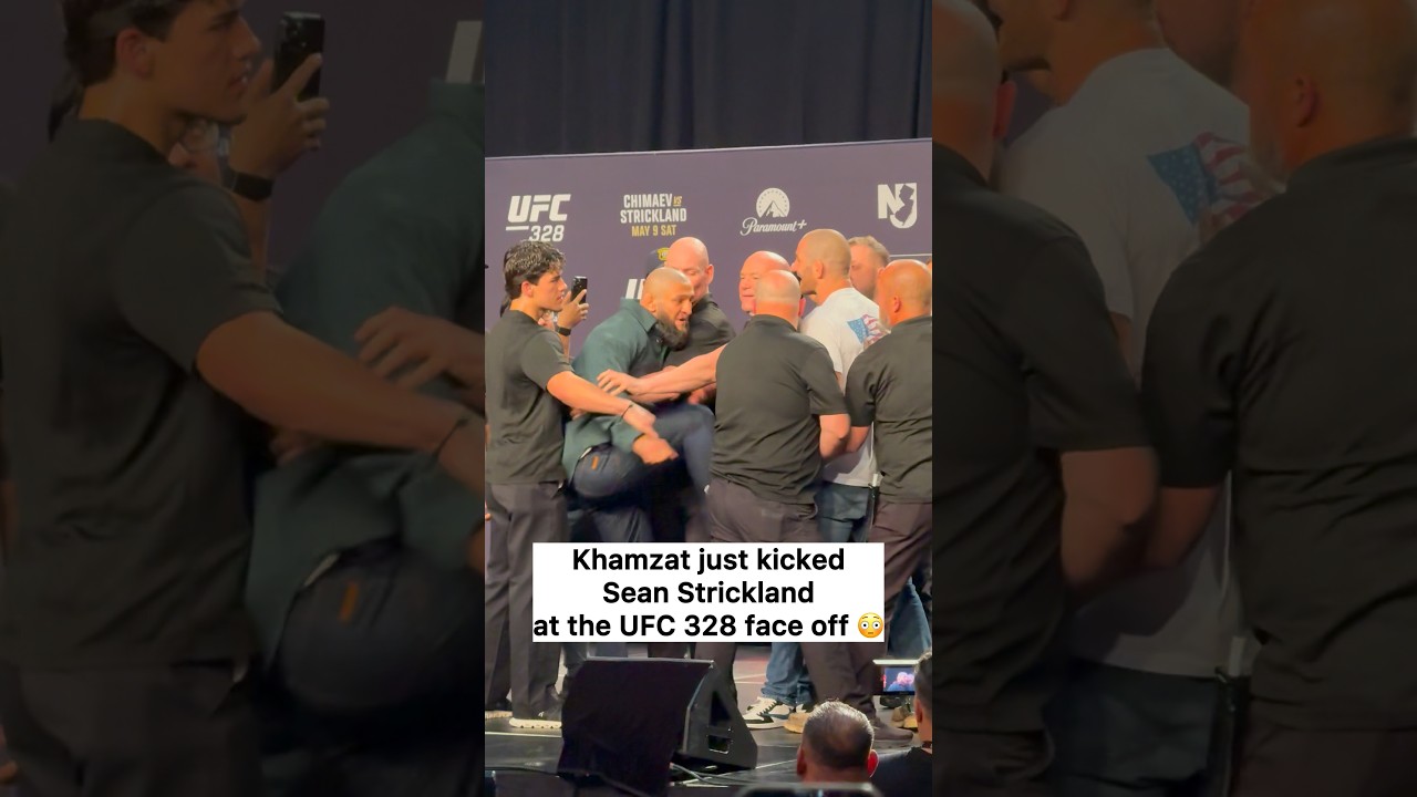 Khamzat kicked Strickland at the face off 😳 #UFC328