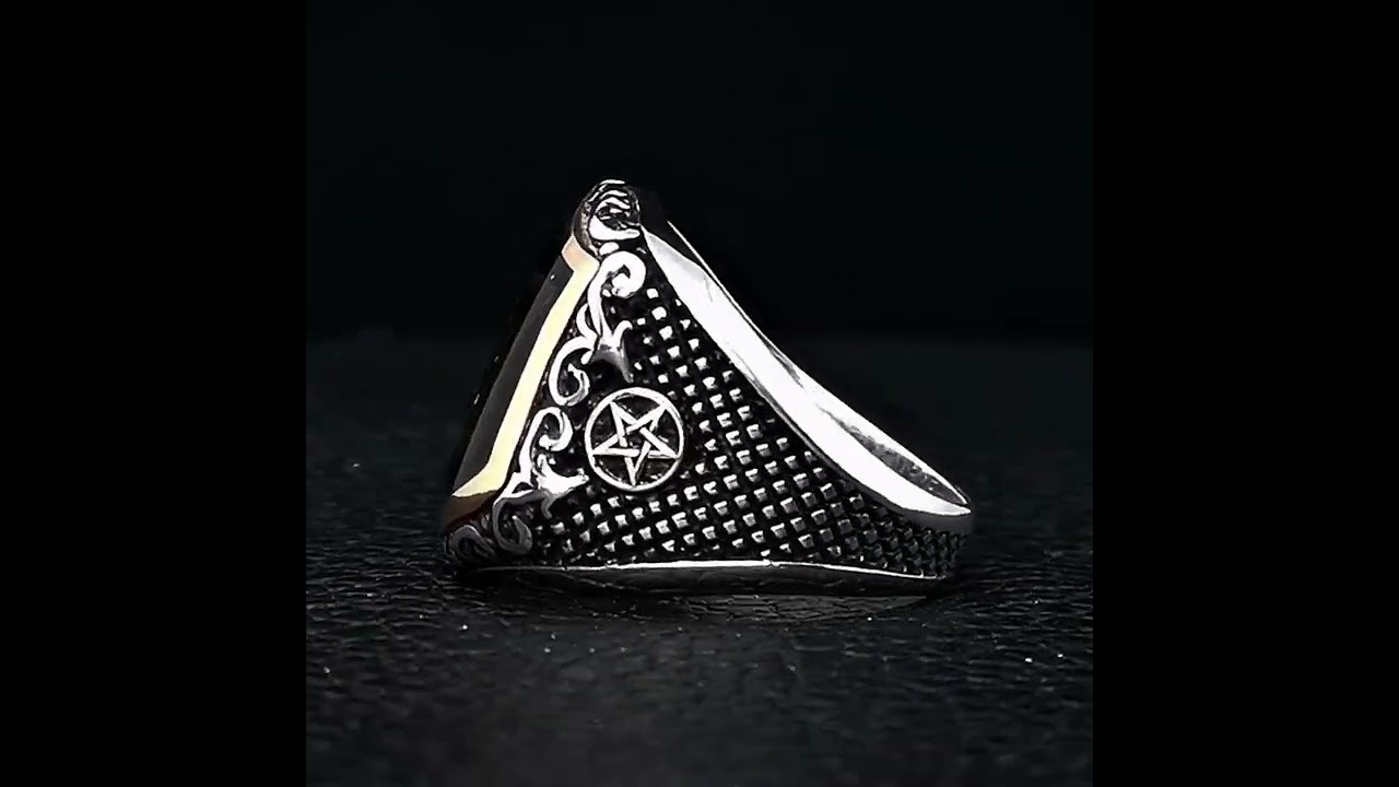 Mens Sigil Of Lucifer Ring Satanic Silver Jewelry with Pentagram Star