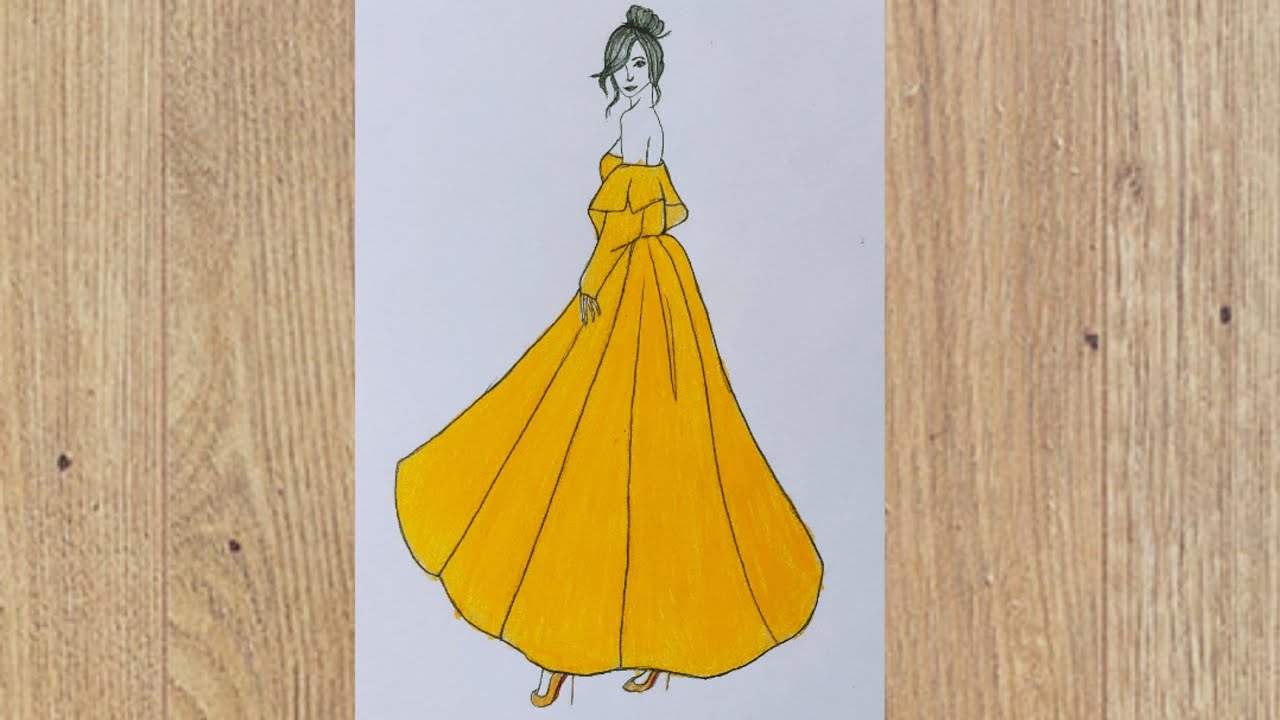 How to draw a beautiful girl in yellow Dress - Easy Drawing / step by ...