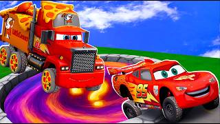Lightning McQueen and Mack Pizza Truck. stress testing of new mods #12 (BeamNG.drive)