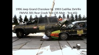 1996 Jeep Grand Cherokee Vs. 1993 Cadillac DeVille FMVSS 301 Rear Crash Test (Test #2 - Fuel Leak)