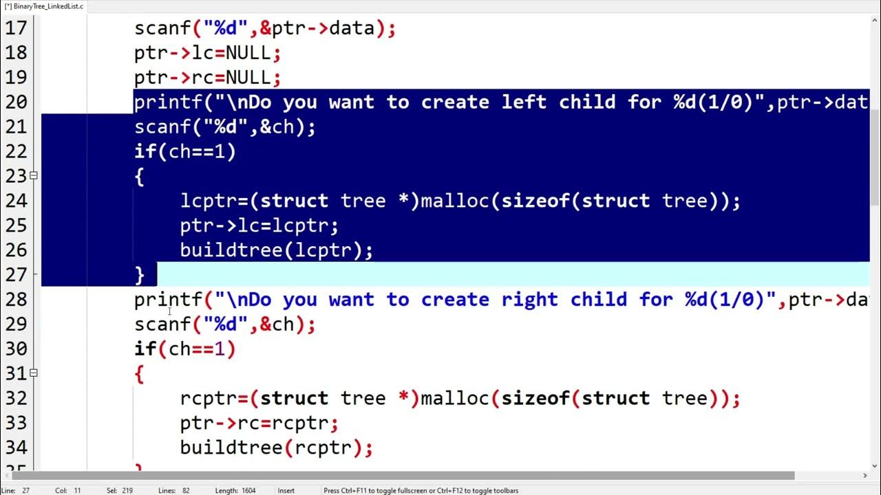 Binary Tree Representation using Linked list - Program - YouTube