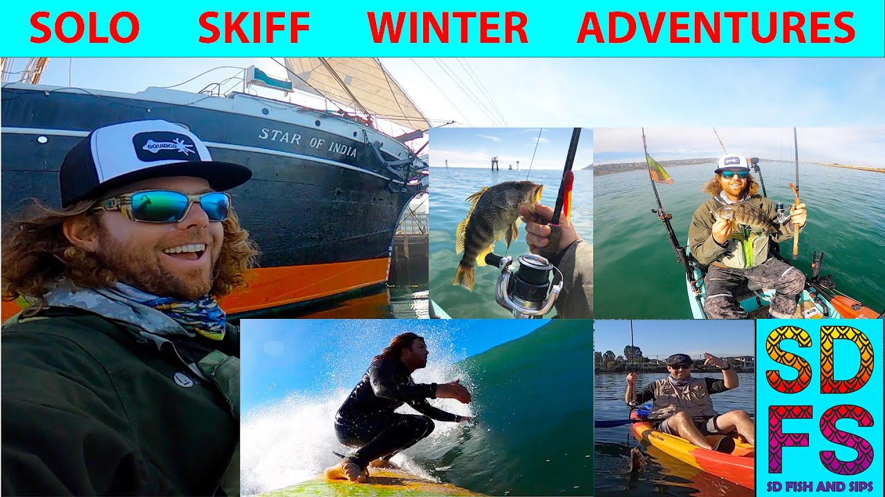 SOLO SKIFF ADVENTURES SAN DIEGO - Fun Winter Bay Fishing (Spotted Bay Bass) & Intense Surfing
