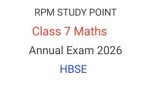 HBSE class 7 mathematics question paper solution annual exam 2026 Haryana board