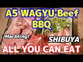 All-you-can-eat A5 marbled wagyu beef, premium tongue, & over 100 sides at BBQ Takeda Shibuya, Japan