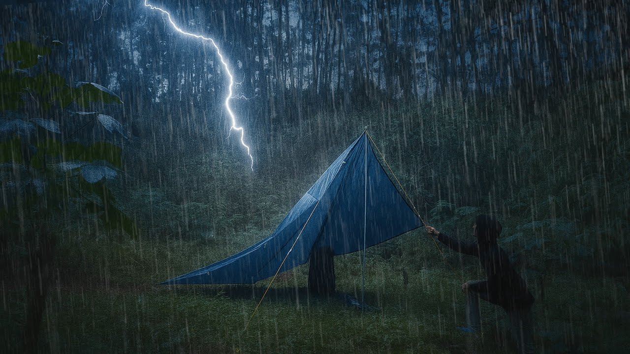 AMAZING CAMPING IN THE RAIN - SOLO CAMPING HEAVY RAIN AND THUNDERSTORMS ...