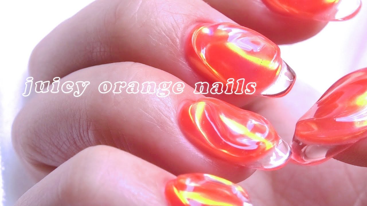 ぷるぷるオレンジネイル 21夏セルフジェルネイル デザイン 젤네일 네일 디자인 여름네일 오렌지 Juicy Orange Nail Youtube