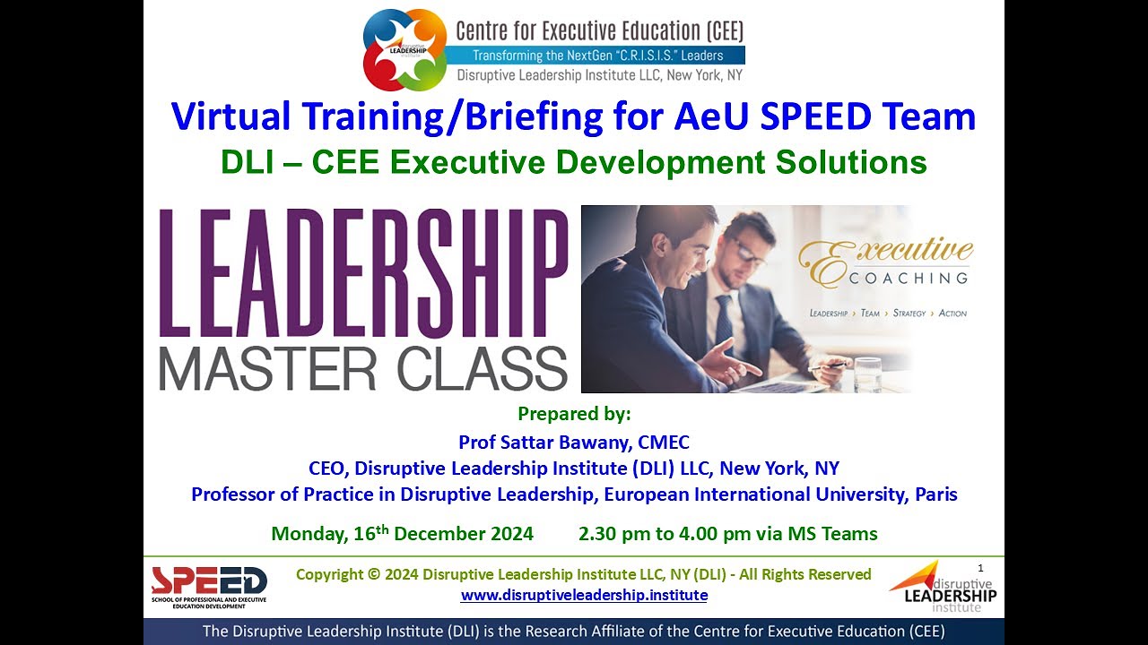 DLI NY LLC Virtual Training Briefing for AeU SPEED Team on  16 December 2024 from 2.30 pm to 4.00 pm