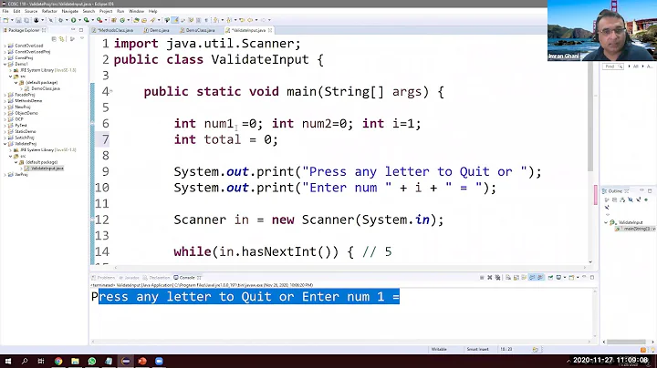 Java Validate user input, Press Q to Quit or Press any int / number to Quit
