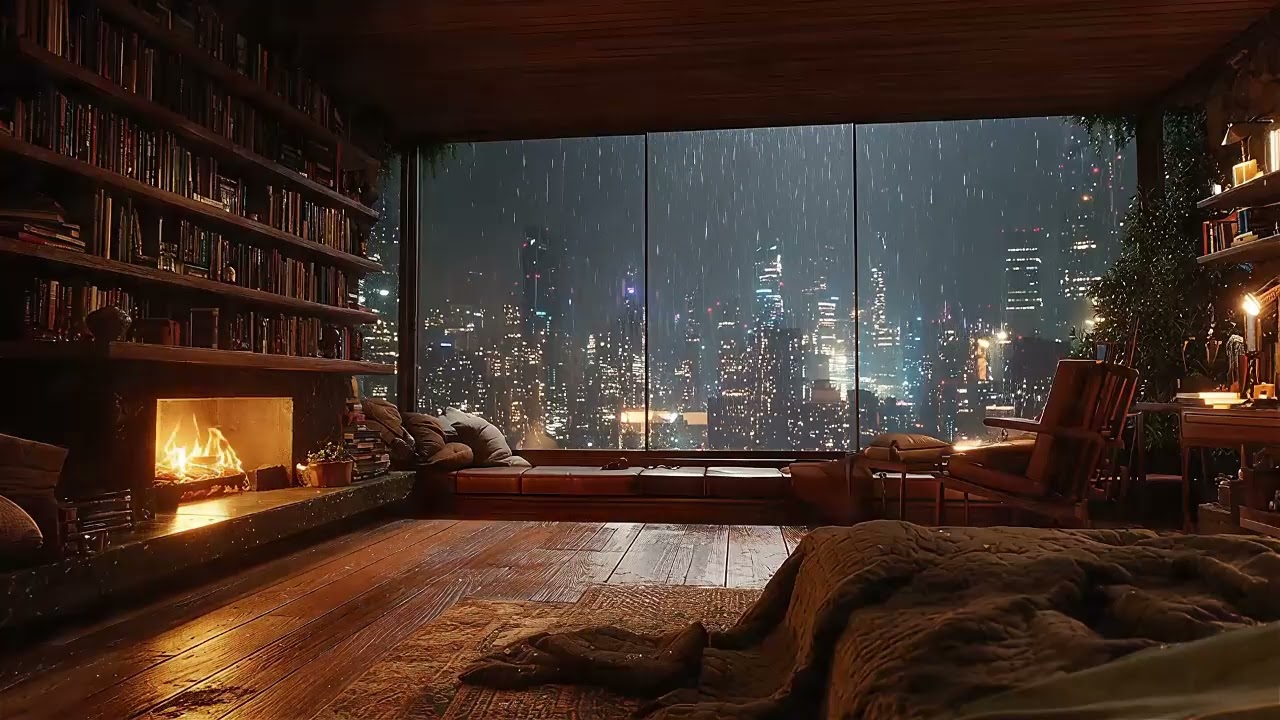 Relaxing Rain and Piano ASMR Inside Bedroom Night Ambience for Sleep, Study, and Meditation 🌧️