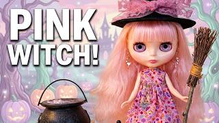 Blythe Doll Halloween Restyle: Cute Pink Witch + DIY Mini Broom!