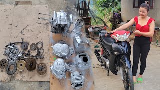 Genius girl. Repair and restore Yamaha Sirius 110CC motorbike engines