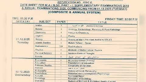 BZU Date Sheet M.A MSc Part-1